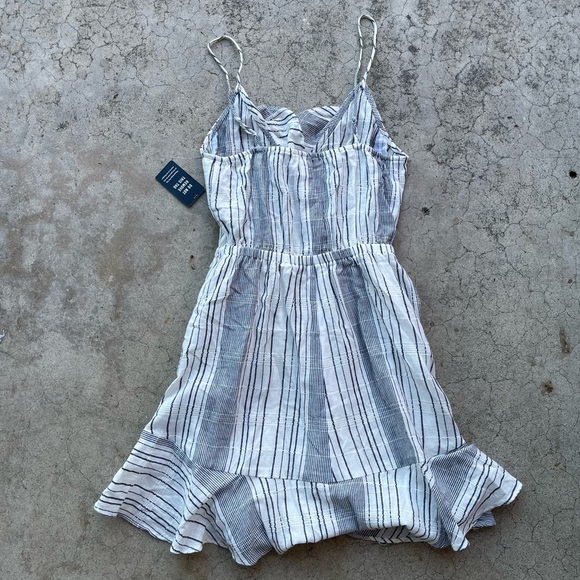 NWT Express Ruffle faux Wrap Cami Blue Striped Dress XSP mini summer brunch - Picture 3 of 8
